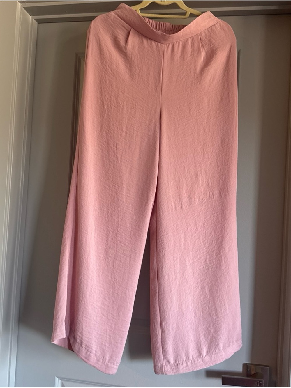 Light Pink Wide-Leg Women's Pants with Elastic Waist